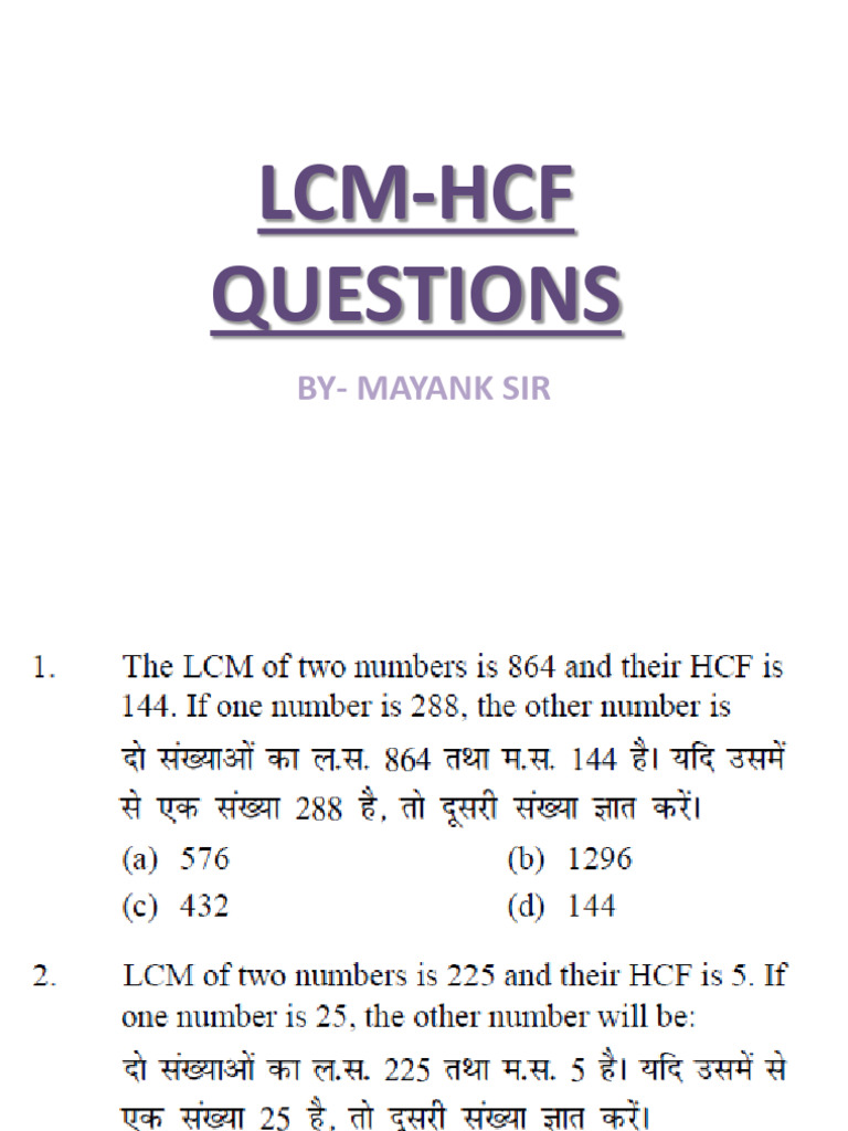 LCM-HCF Questions: By-Mayank Sir | PDF