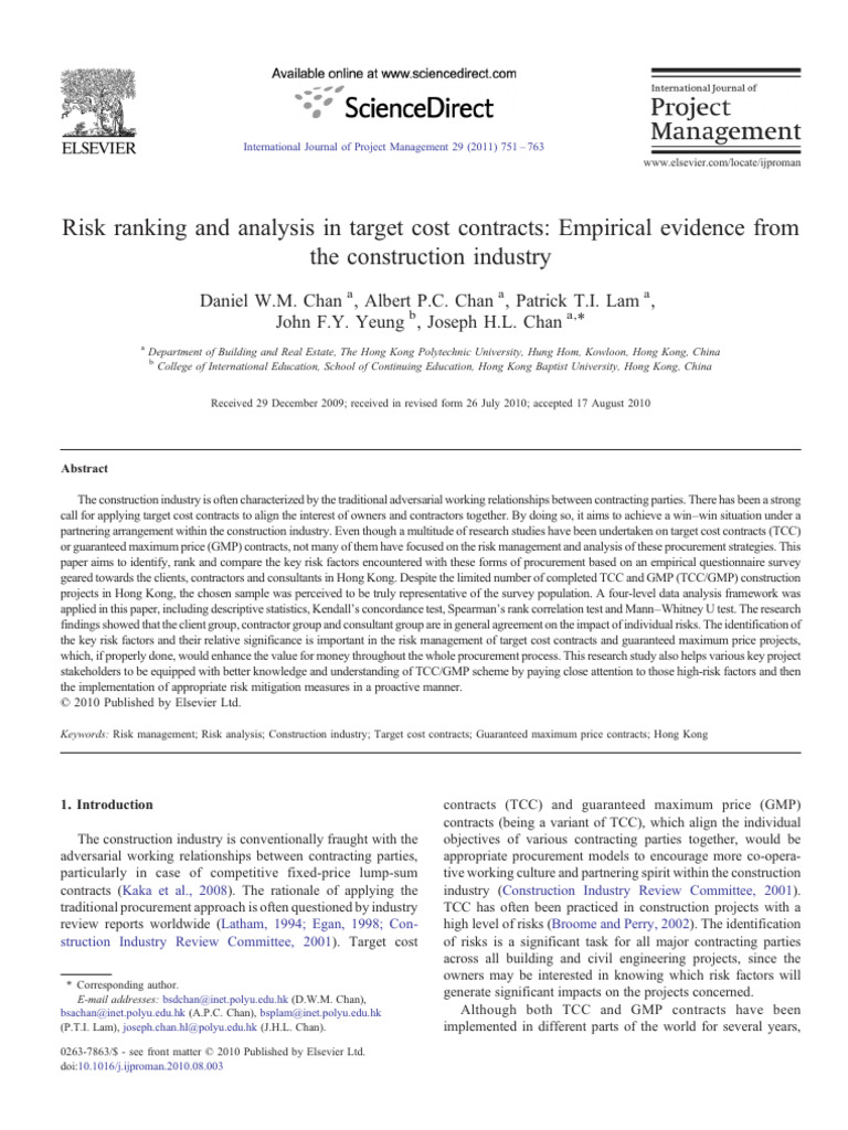 Risk Ranking and Analysis in Target Cost Contracts: Empirical Evidence ...