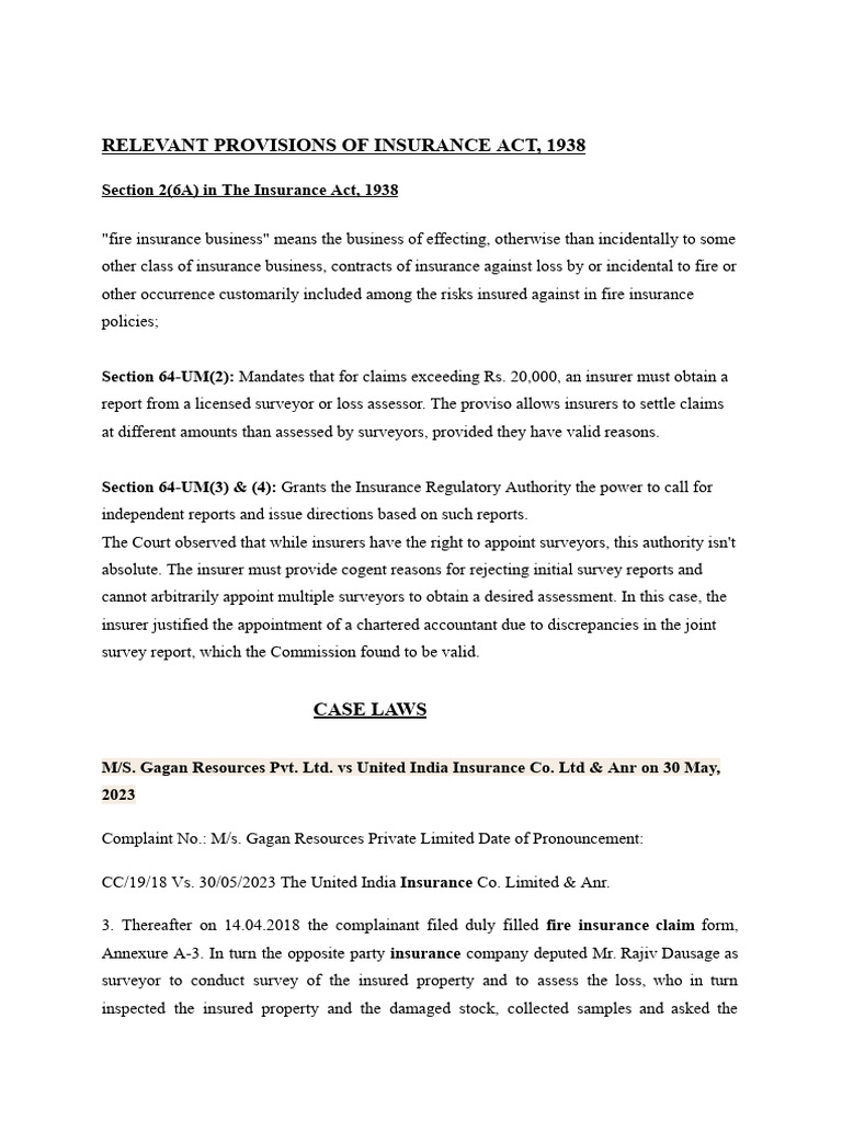 Fire Insurance Act Provisions in India | PDF | Insurance | Lawsuit