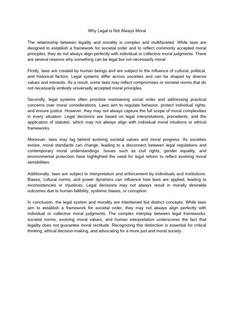 WHY - LEGAL - IS - NOT - ALWAYS - MORAL (BSHM2A-Mendoza, JohnSteven ...