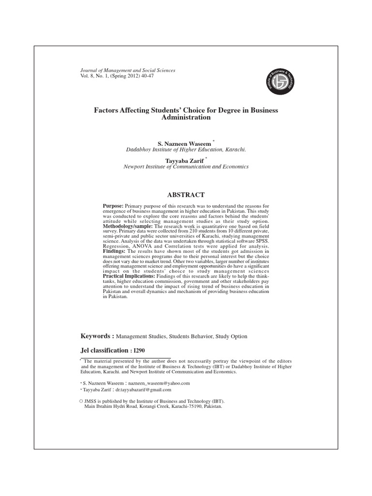 I Factors Affecting Students Choice For | PDF | Coefficient Of ...