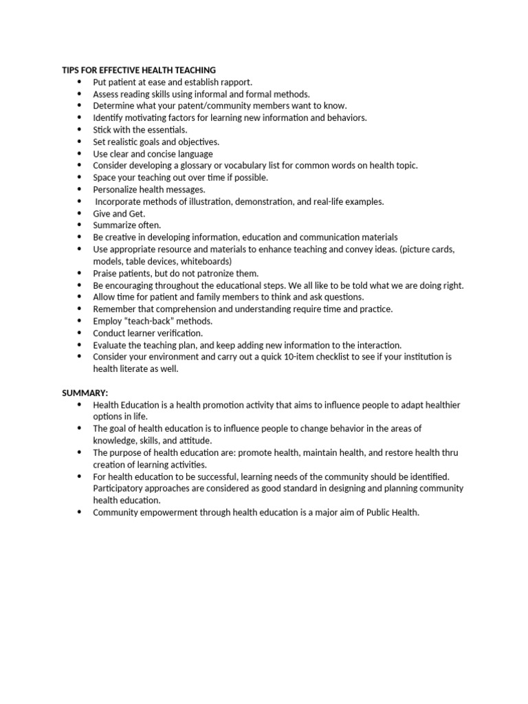 Tips For Effective Health Teaching | PDF