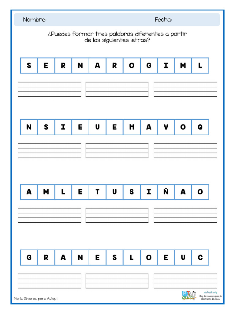 Formar Palabras con Letras Dadas | PDF