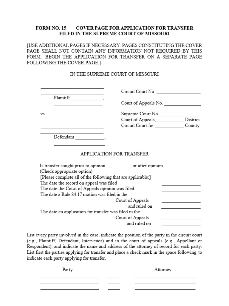 Application for Transfer in Missouri | PDF