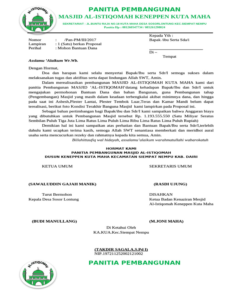 Permohonan Dana Pembangunan Masjid | PDF