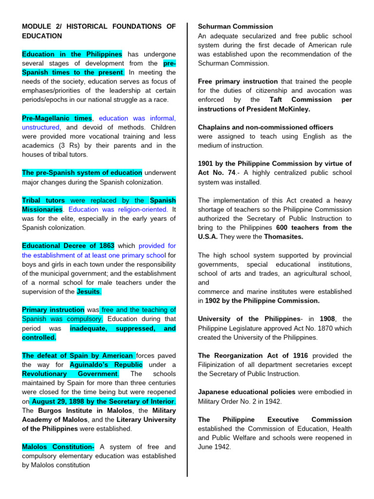 Historical Foundations of Philippine Education | PDF | Philippines