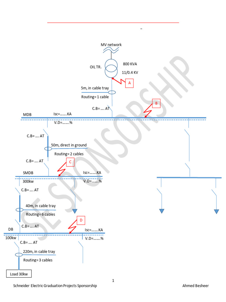 Isc .KA V.D .% C.B : Calculate: CB Rating, Cable Sizing, Voltage Drop ...