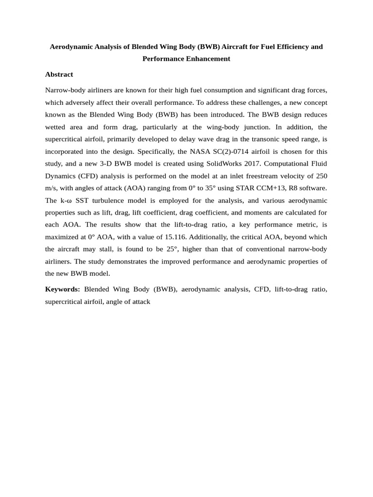 1 (14) Aerodynamic Analysis of Blended Wing Body (BWB) Aircraft For ...
