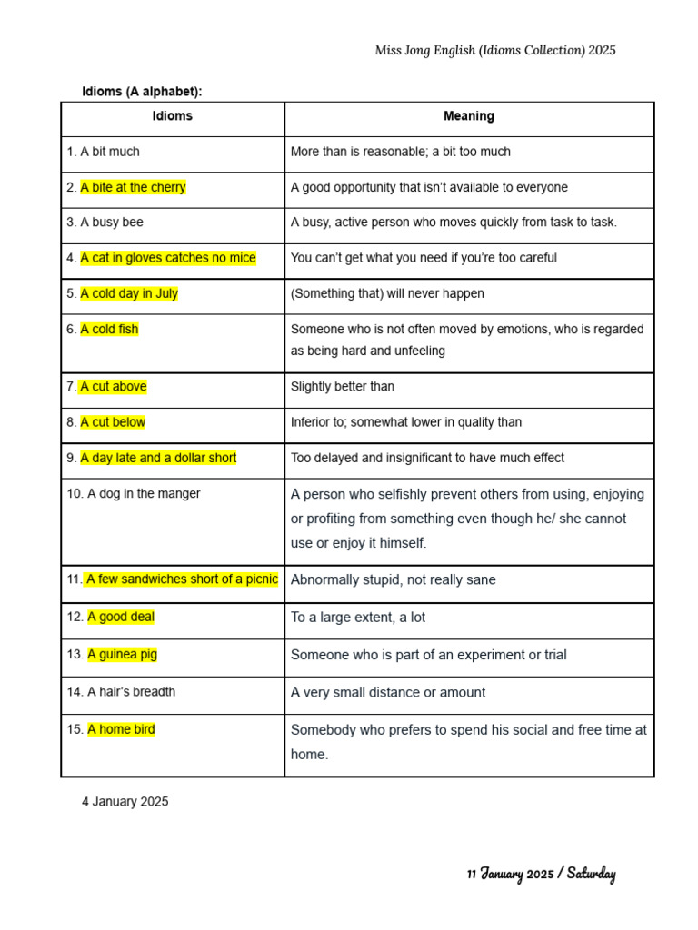 2025 Idioms Collection by Miss Jong | PDF