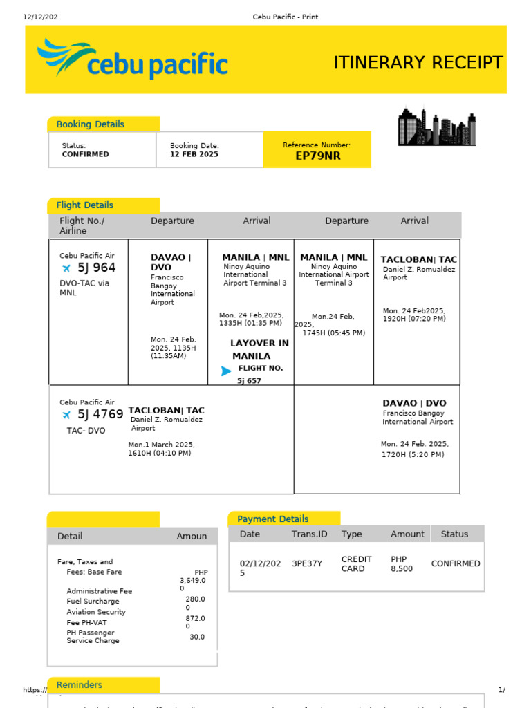 Print Your Cebu Pacific Itinerary - Compress | PDF | Fee | Aviation