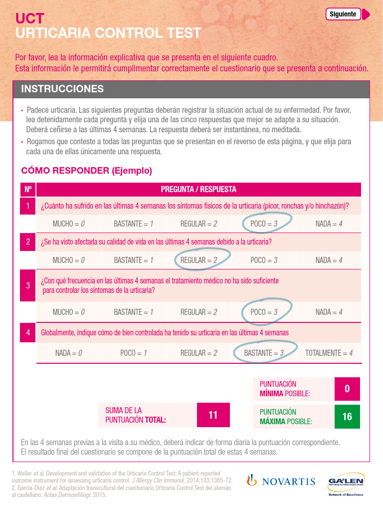 Urticaria Control Test (UCT) | PDF | Medicina CLINICA | Enfermedades y ...