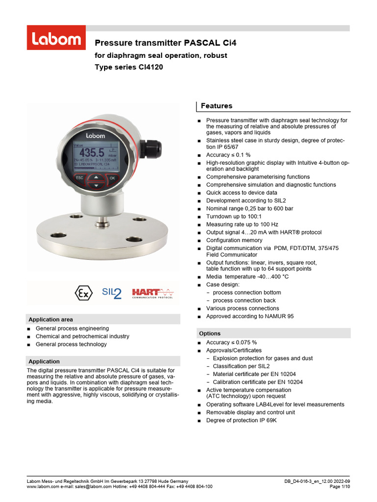 PASCAL Ci4 Pressure Transmitter Overview | PDF | Pressure Measurement ...
