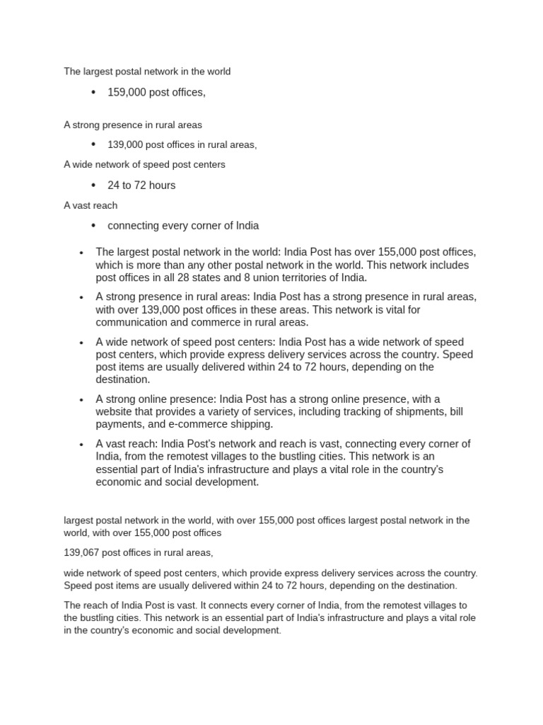 India: World's Largest Postal Network | PDF | Economies