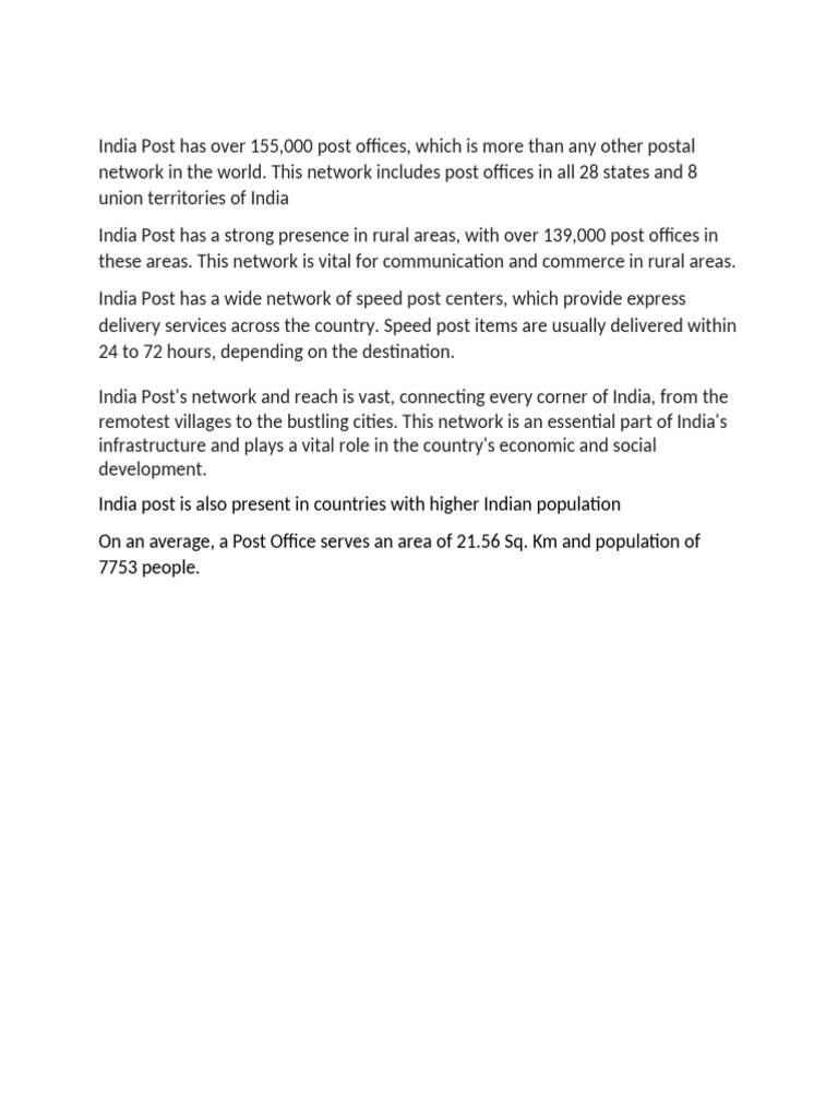 India Post: Largest Global Postal Network | PDF