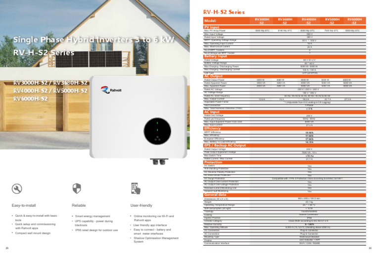 Hybrid Inverters RV Series Specifications | PDF | Electrical Components ...