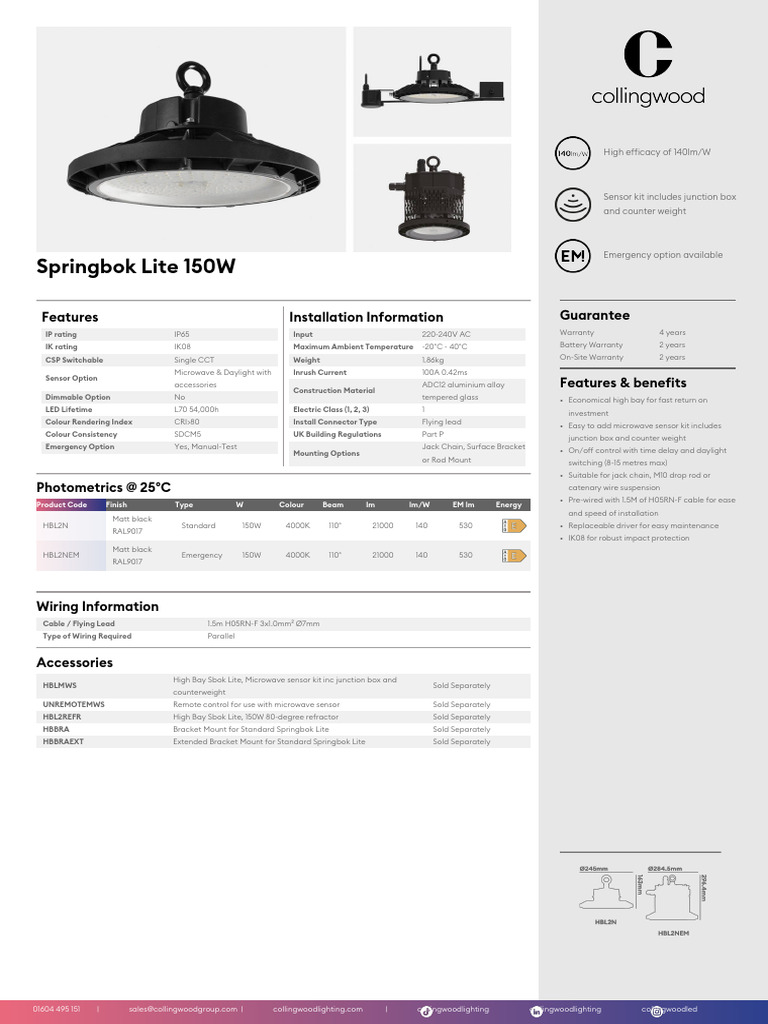 Springbok Lite 150W High Bay LED Light | PDF | Electrical Wiring ...