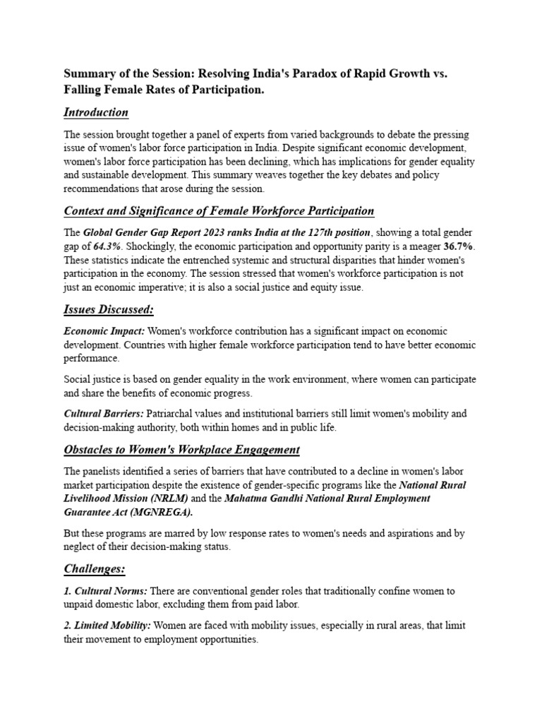 Women's Workforce Participation in India | PDF | Labour Economics ...