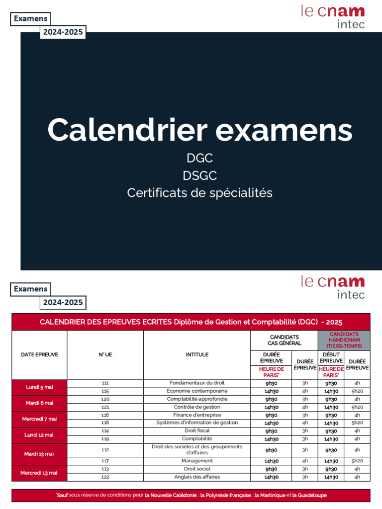 Calendrier Examens DGC et DSGC 2025 | PDF