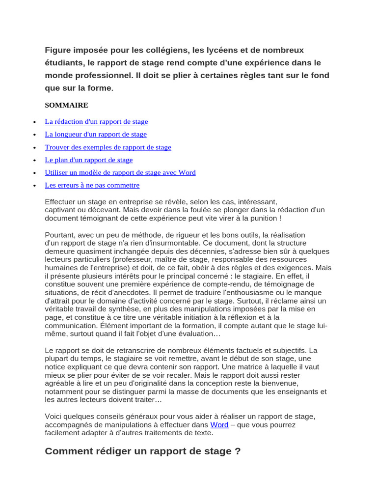 Guide complet pour rédiger un rapport de stage | PDF | Microsoft Word