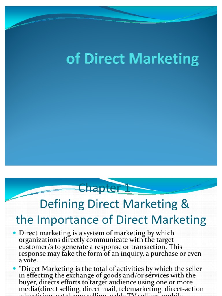 Direct Marketing Principles Overview | PDF | Direct Marketing | Sales