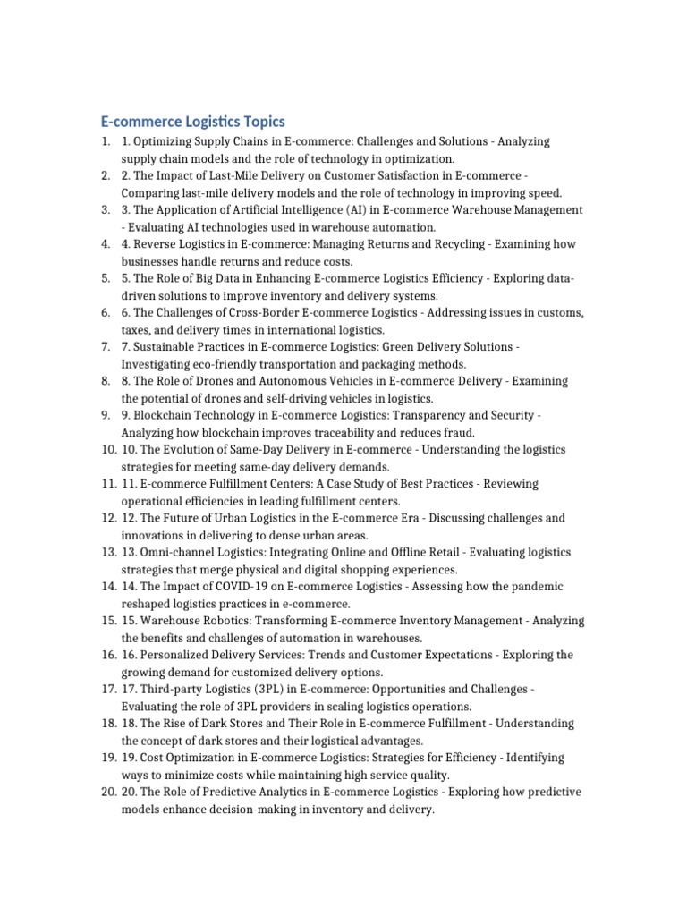 E-Commerce Logistics Topics | PDF | E Commerce | Logistics