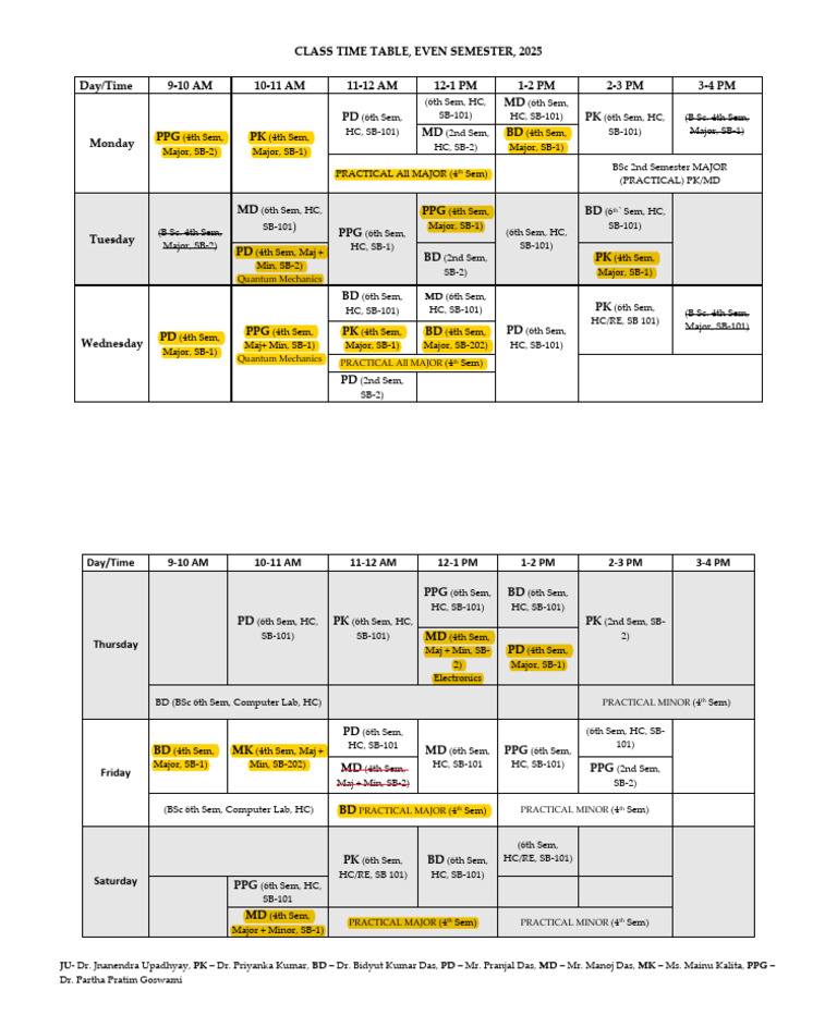 Class Time Odd Semester 24 | PDF