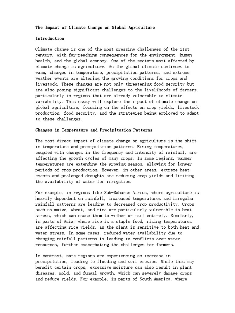 Climate Change's Effects on Agriculture | PDF | Agriculture | Climate ...