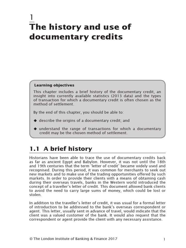 History and Use of Documentary Credits | PDF | Letter Of Credit ...
