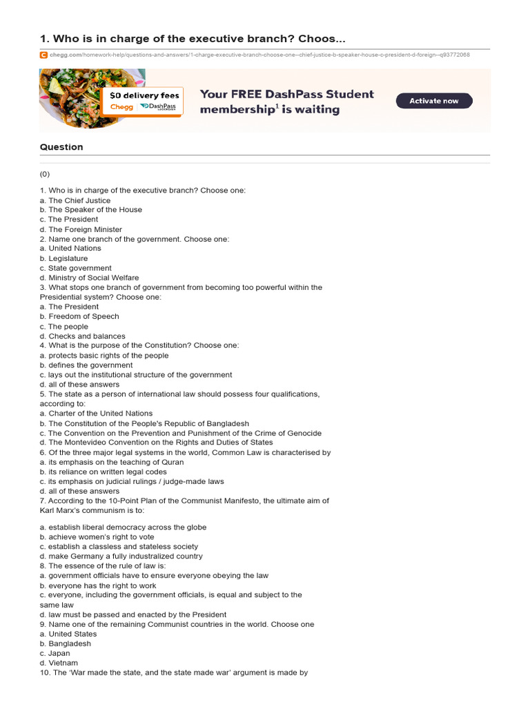 1_Who_is_in_charge_of_the_executive_branch_Choos_Chegg_com (1) | PDF ...