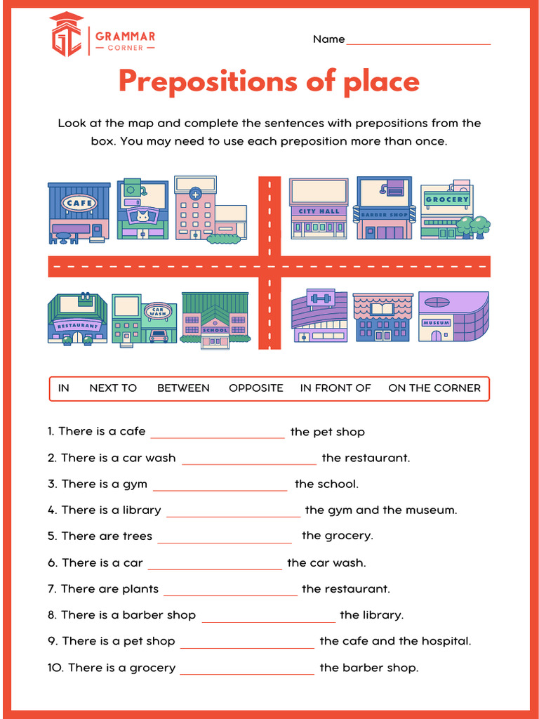 Prepositions of Place Exercises Worksheet | PDF