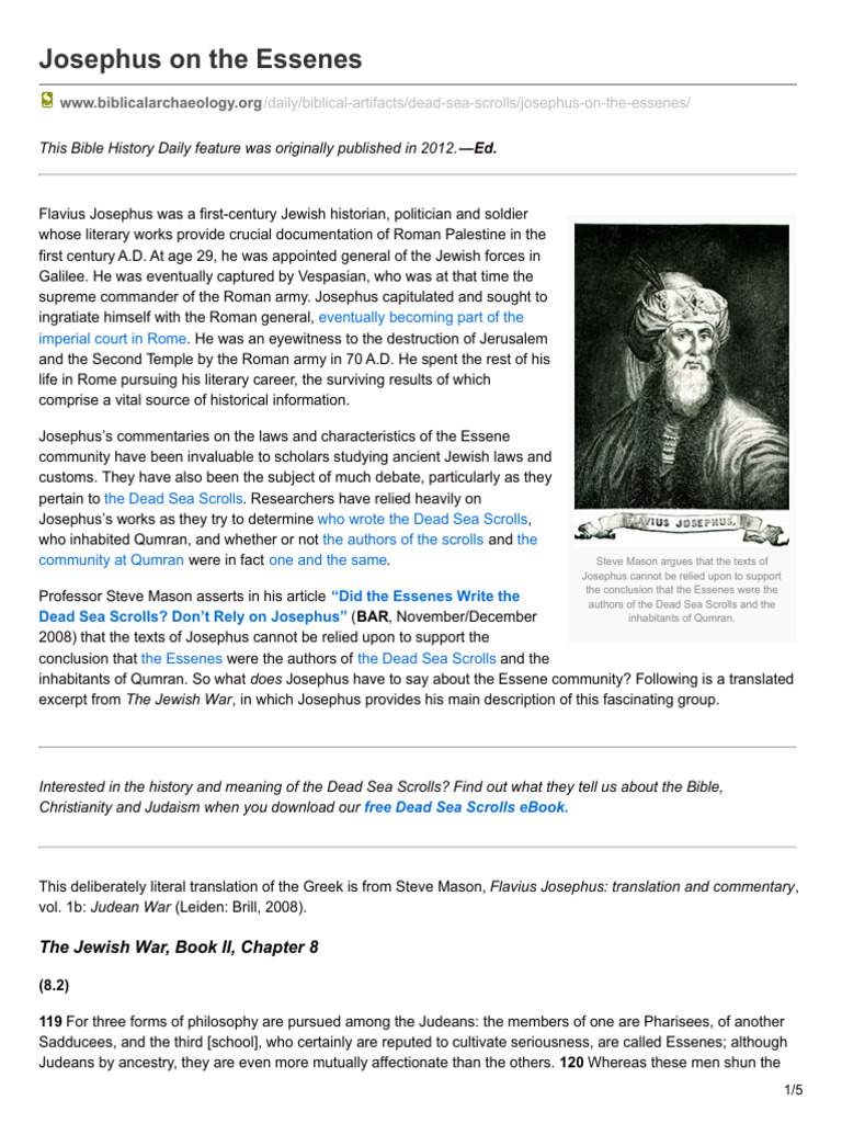 Josephus and the Essenes Debate | PDF | Josephus | Dead Sea Scrolls