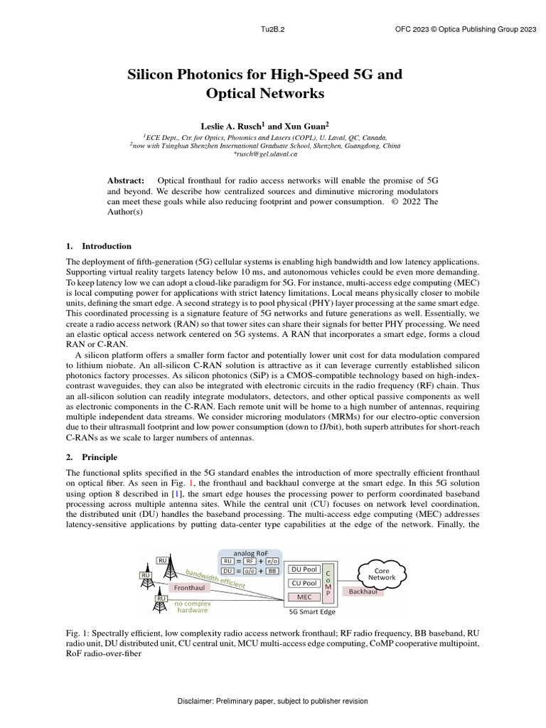 Silicon Photonics for 5G Optical Networks | PDF | Wavelength Division ...