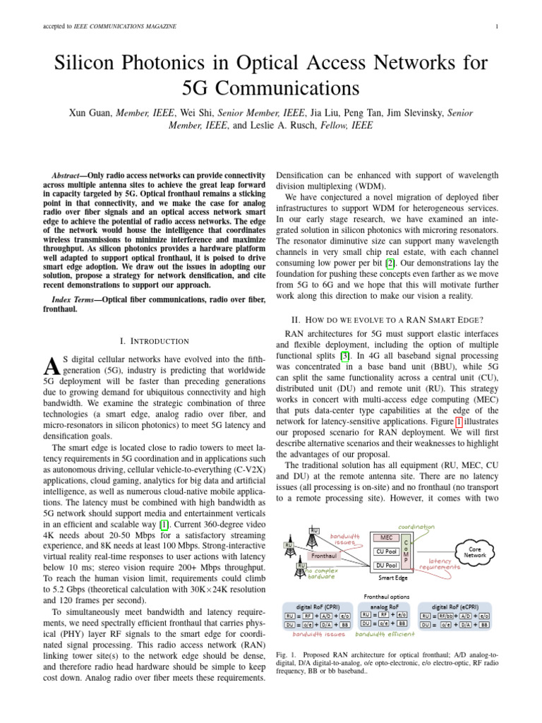 Silicon Photonics in Optical Access Networks For 5 | PDF | Wavelength ...