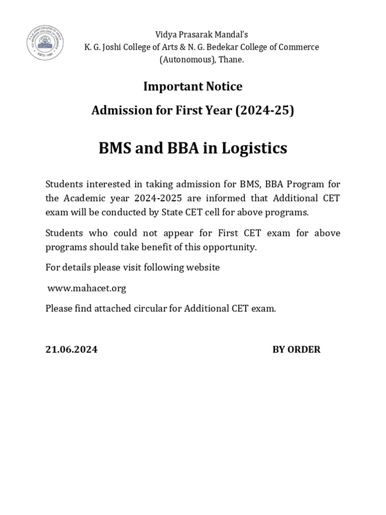 Bms Bba Notice | PDF