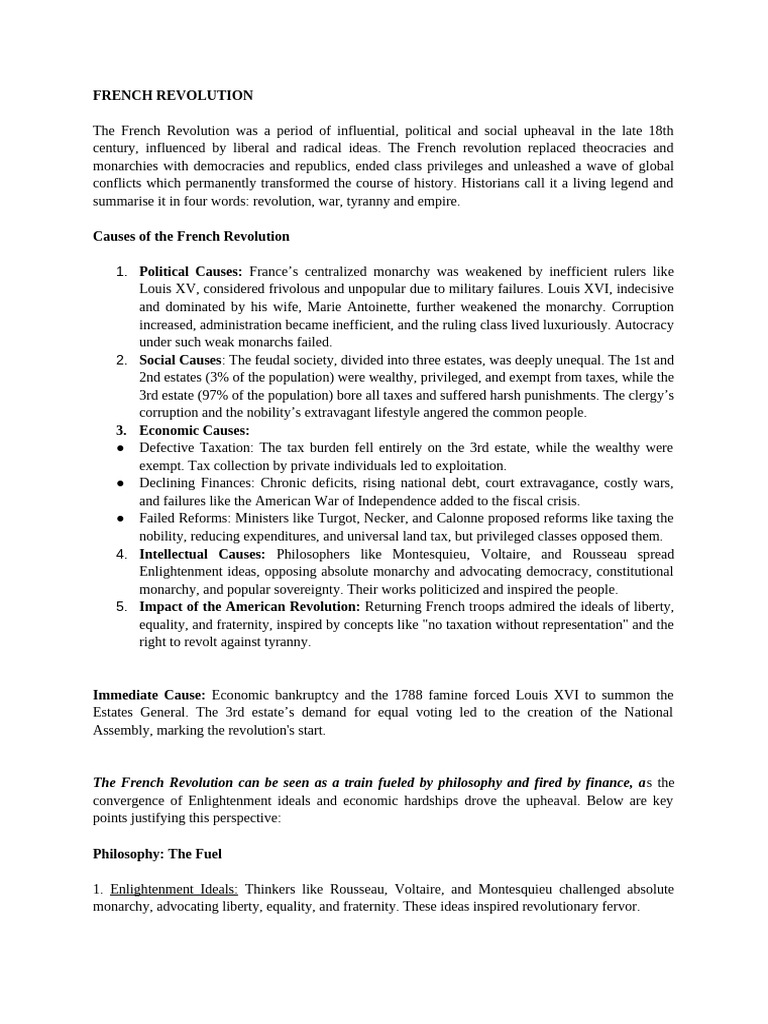 Causes and Stages of the French Revolution | PDF | German Empire ...
