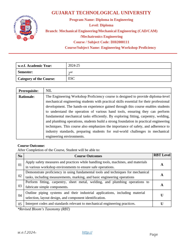 Engineering Workshop Proficiency Course | PDF | Engineering ...
