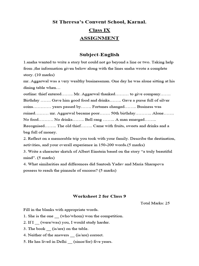 Class IX Holidays Homework | PDF