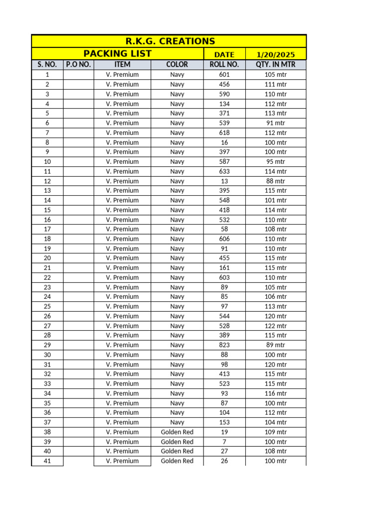 R.K.G. Creations Packing List 2025 | PDF