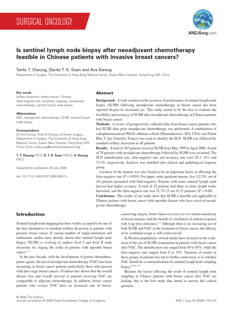SLNB Feasibility Post-Chemotherapy in China | PDF | Breast Cancer ...