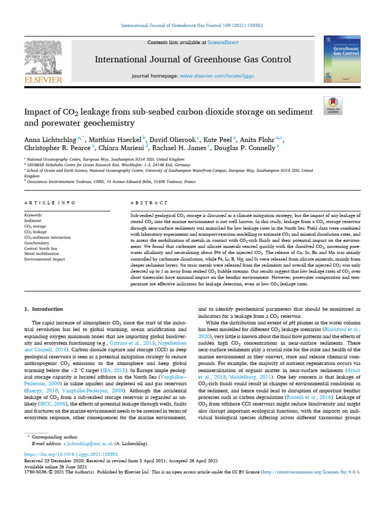 Impact of CO2 Leakage From Sub-Seabed Carbon Dioxide Storage On ...