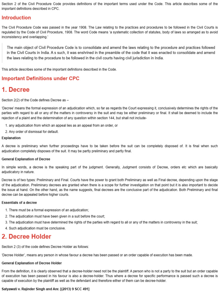 Key Definitions in Civil Procedure Code | PDF | Judgment (Law) | Lawsuit