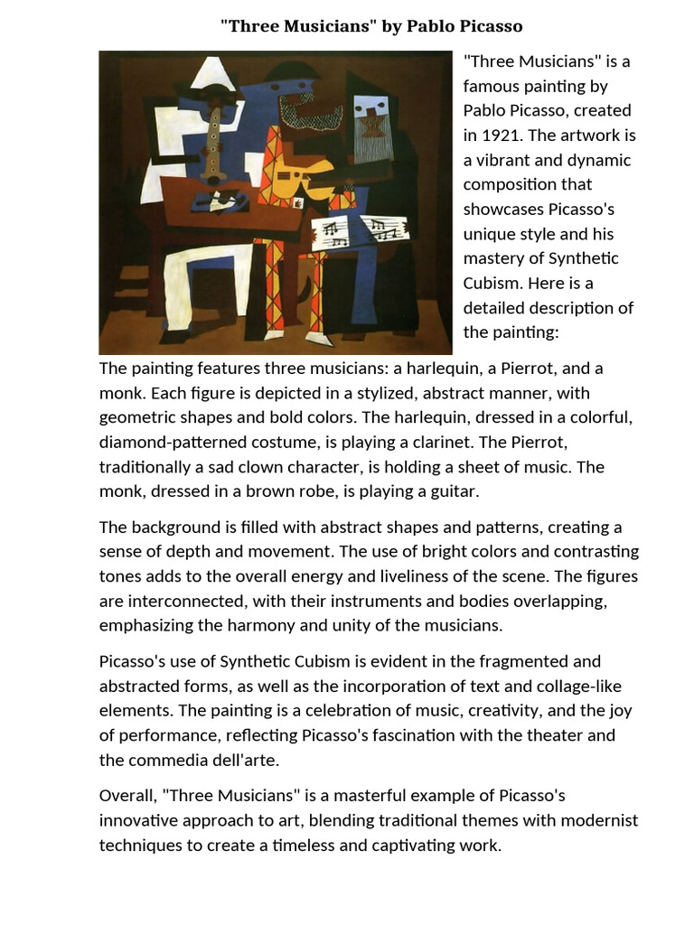 Picasso's Three Musicians (1921) | PDF