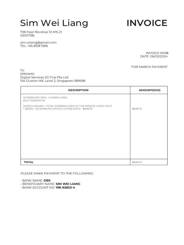 March 2024 Salary Invoice #006 | PDF