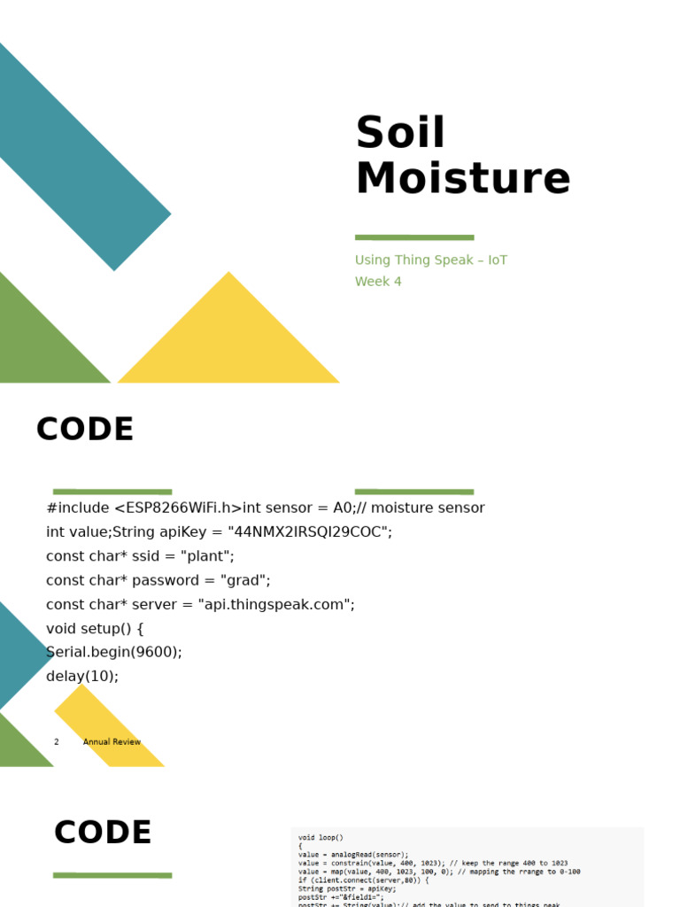 Soil Moisture IoT with ThingSpeak Code | PDF