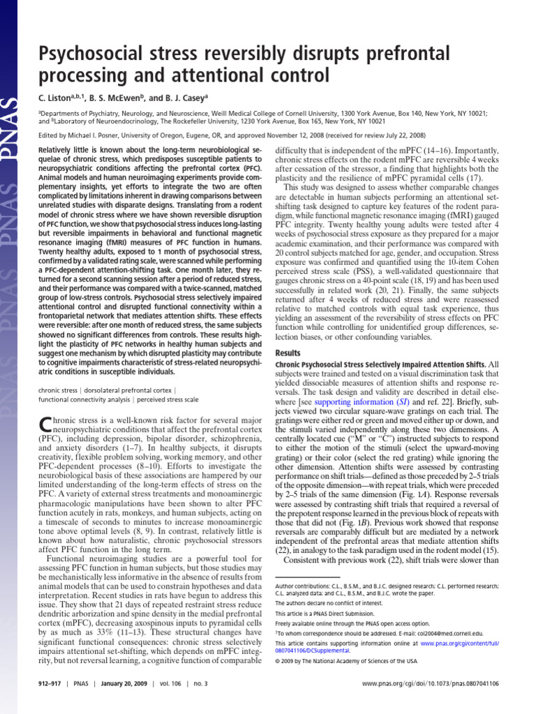 Impact of Psychosocial Stress on PFC Function | PDF | Prefrontal Cortex ...