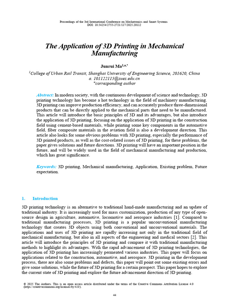 The Application of 3D Printing in Mechanical Manuf | PDF | 3 D Printing ...