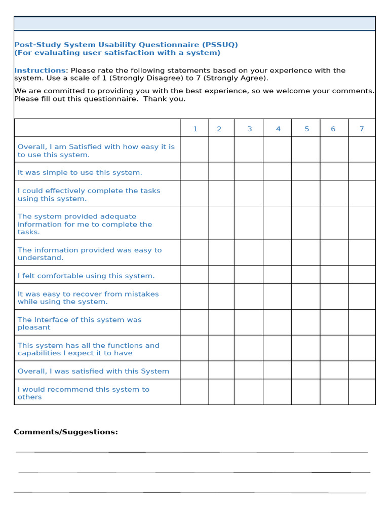 PSSUQ User Satisfaction Survey | PDF