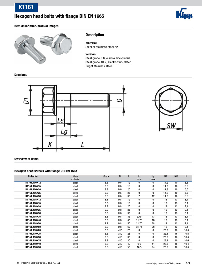 Hexagon Head Bolts DIN EN 1665 | PDF | Building Engineering | Materials
