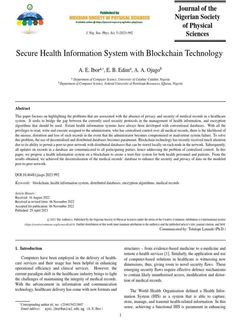 Blockchain for Secure Health Records | PDF | Client–Server Model ...
