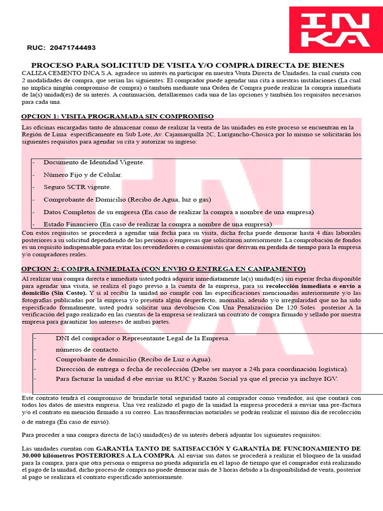 Proceso de Compra de Bienes en Caliza Cemento Inca S.A. | PDF